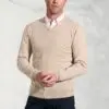 Dorset Stone Cotton Merino V-Neck Jumper