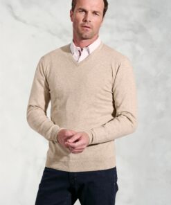 Dorset Stone Cotton Merino V-Neck Jumper