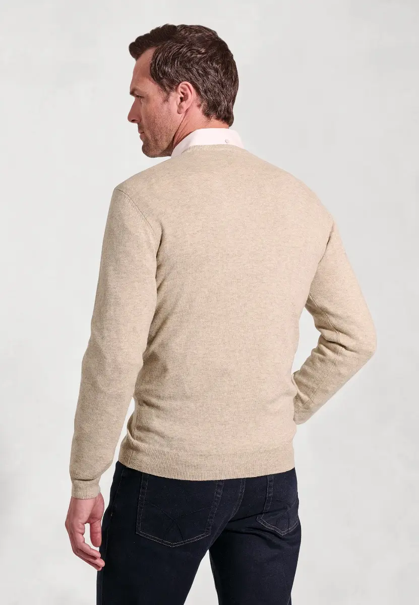 Dorset Stone Cotton Merino V-Neck Jumper - Image 2