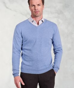Dorset Sky Blue Cotton Merino V-Neck Jumper