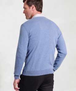 Alternative view of Dorset Sky Blue Cotton Merino V-Neck Jumper