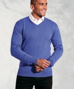 Dorset Electric Blue Cotton Merino V-Neck Jumper
