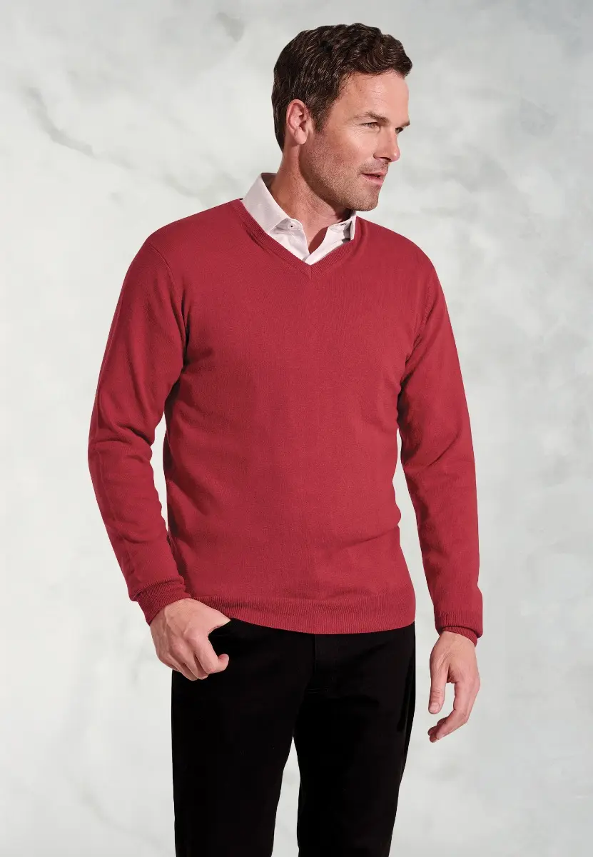 Dorset Claret Cotton Merino V-Neck Jumper