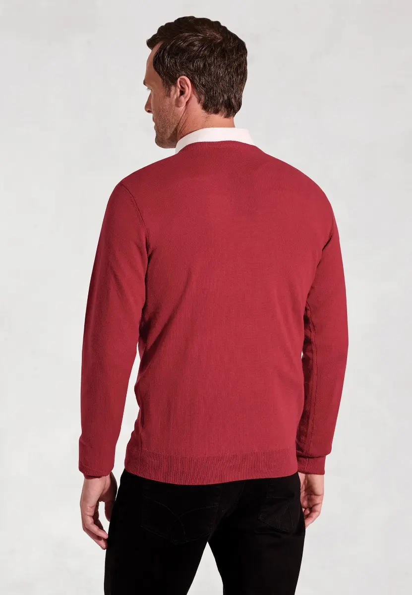Dorset Claret Cotton Merino V-Neck Jumper - Image 2