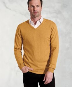 Dorset Mustard Cotton Merino V-Neck Jumper