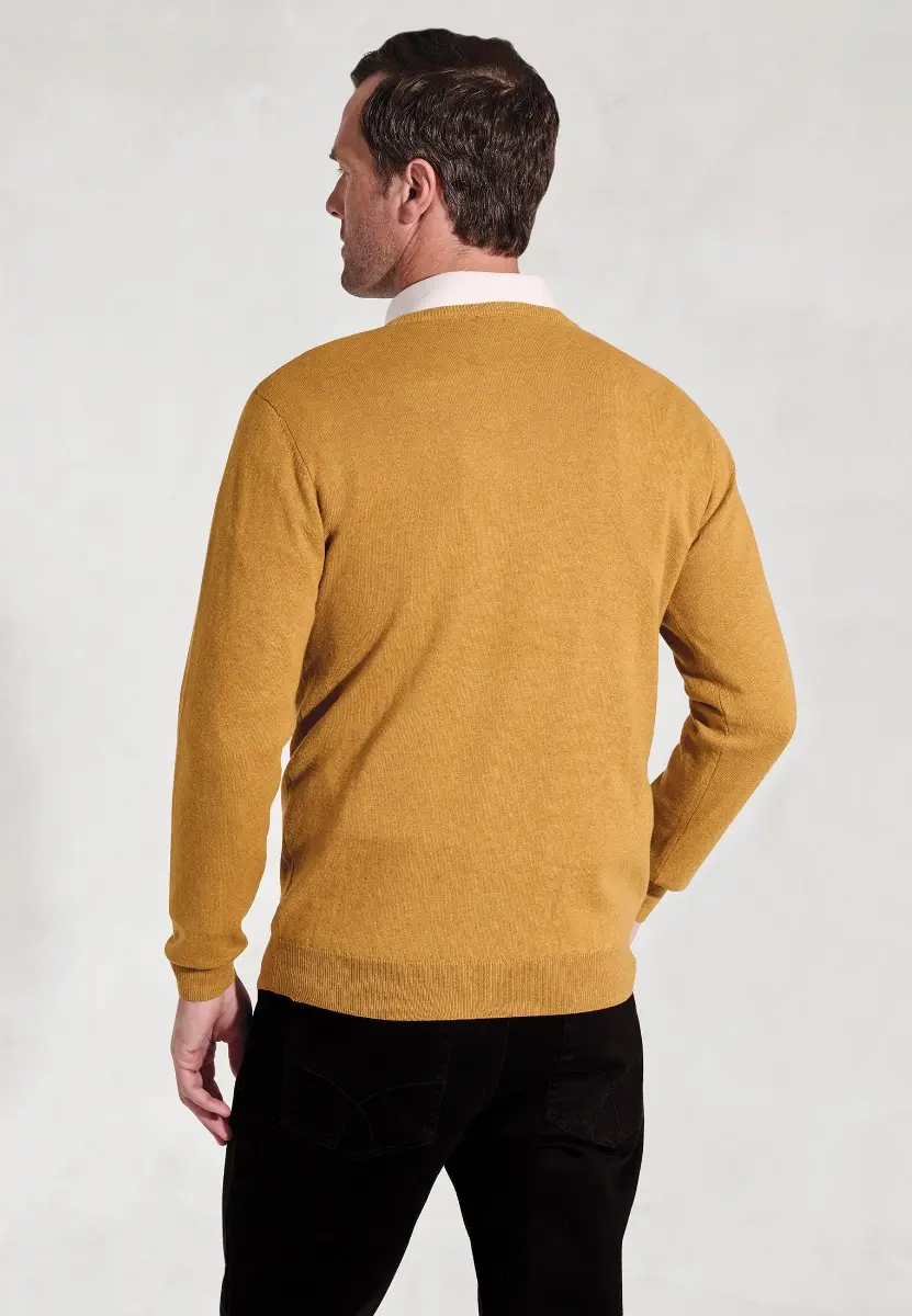 Dorset Mustard Cotton Merino V-Neck Jumper - Image 2