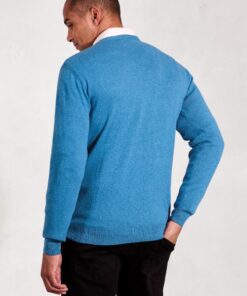 Alternative view of Dorset Sea Blue Cotton Merino V-Neck Jumper