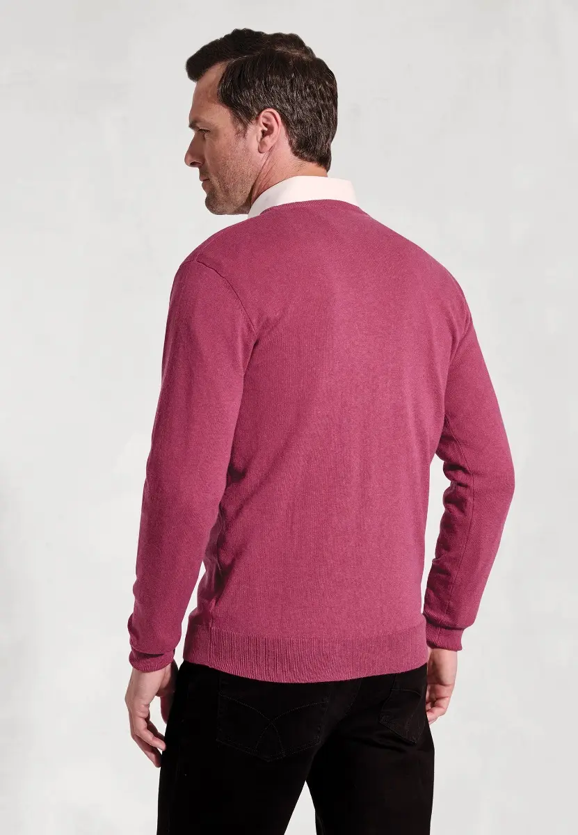Dorset Raspberry Cotton Merino V-Neck Jumper - Image 2