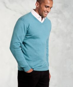 Dorset Aqua Cotton Merino V-Neck Jumper