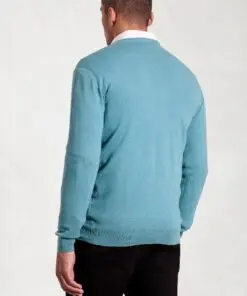 Alternative view of Dorset Aqua Cotton Merino V-Neck Jumper