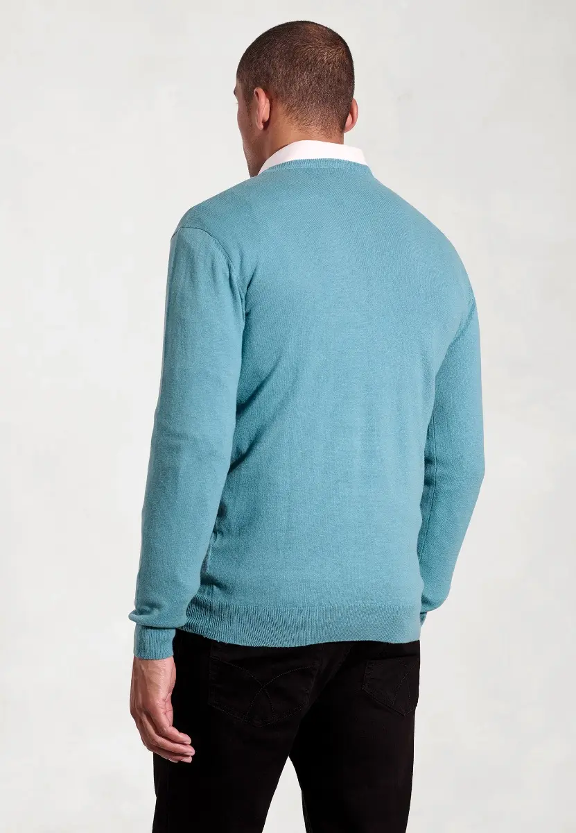 Dorset Aqua Cotton Merino V-Neck Jumper - Image 2