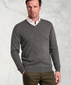Dorset Charcoal Cotton Merino V-Neck Jumper