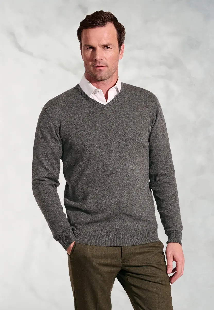 Dorset Charcoal Cotton Merino V-Neck Jumper