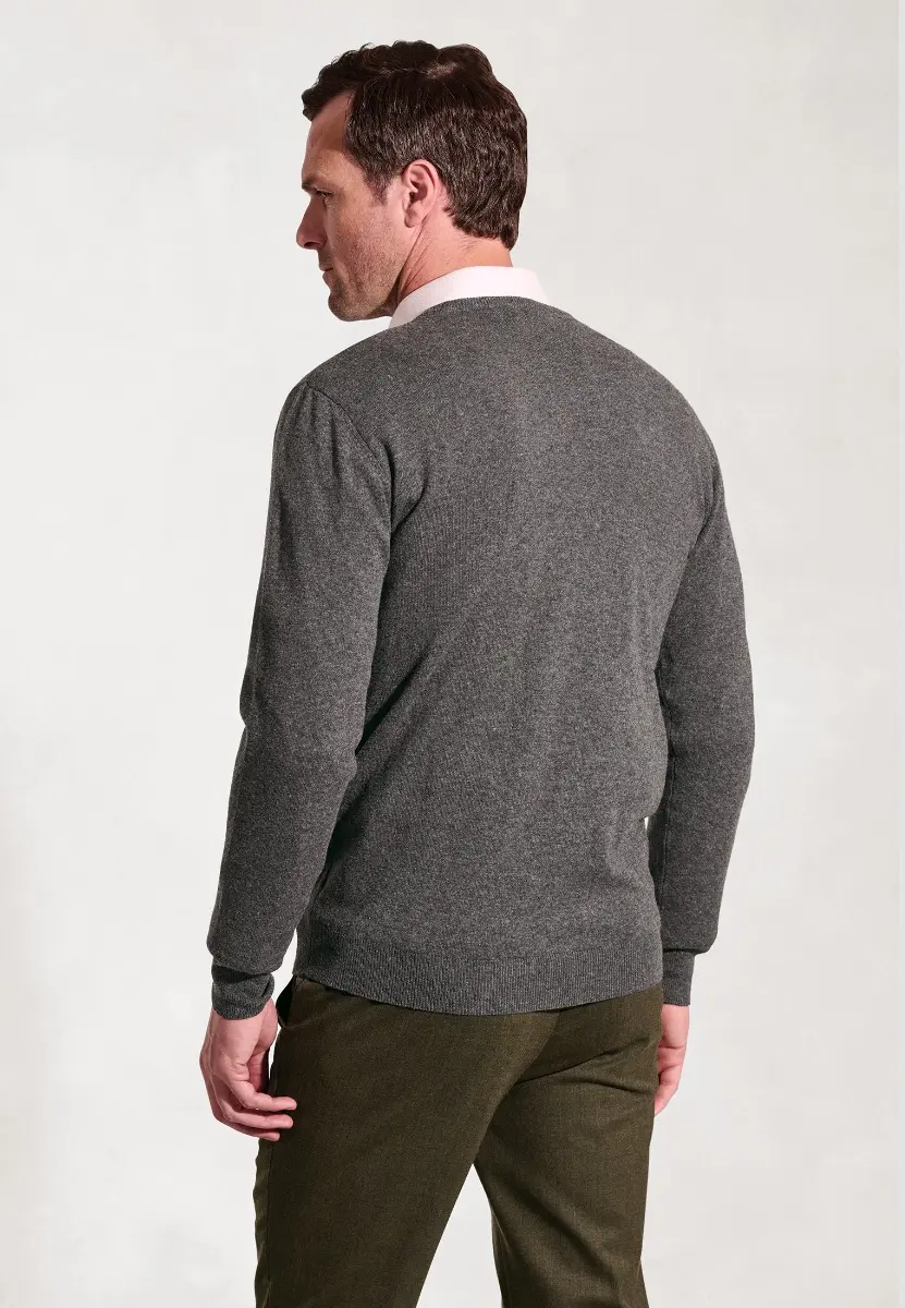 Dorset Charcoal Cotton Merino V-Neck Jumper - Image 2