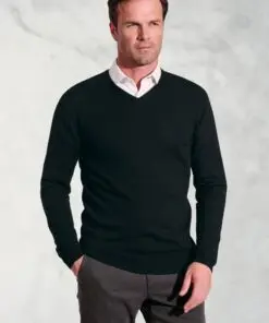 Dorset Black Cotton Merino V-Neck Jumper