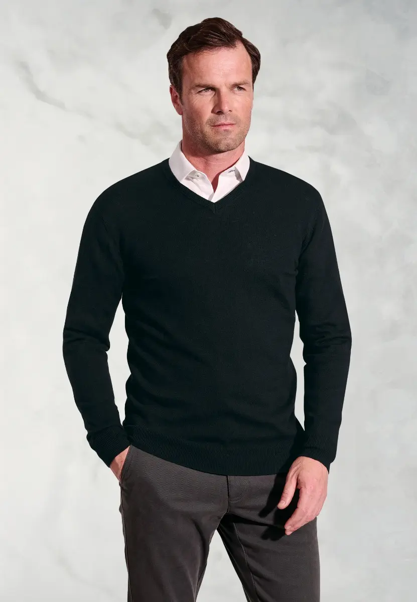 Dorset Black Cotton Merino V-Neck Jumper