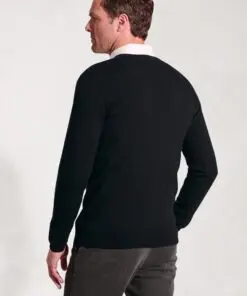 Alternative view of Dorset Black Cotton Merino V-Neck Jumper