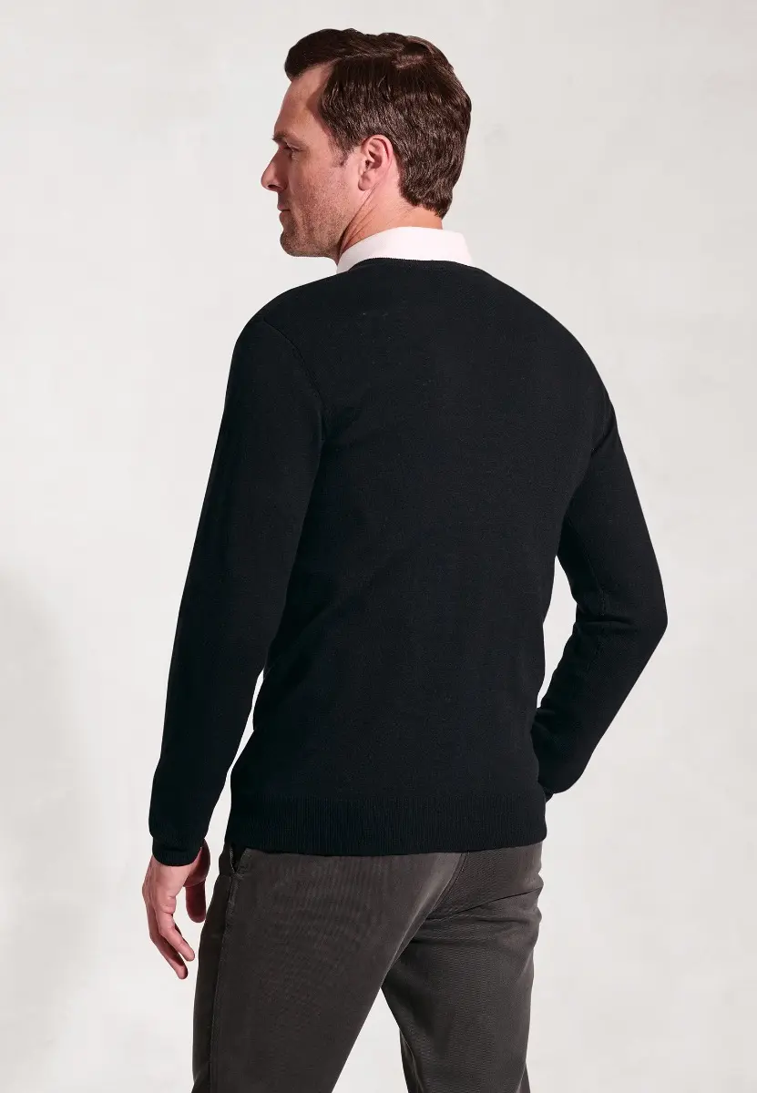 Dorset Black Cotton Merino V-Neck Jumper - Image 2