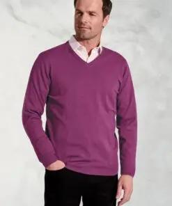 Dorset Plum Cotton Merino V-Neck Jumper