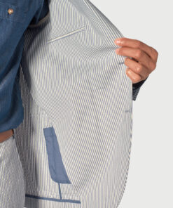 Alternative view of Tailored Fit Drewett Blue Striped Cotton Stretch Seersucker Jacket