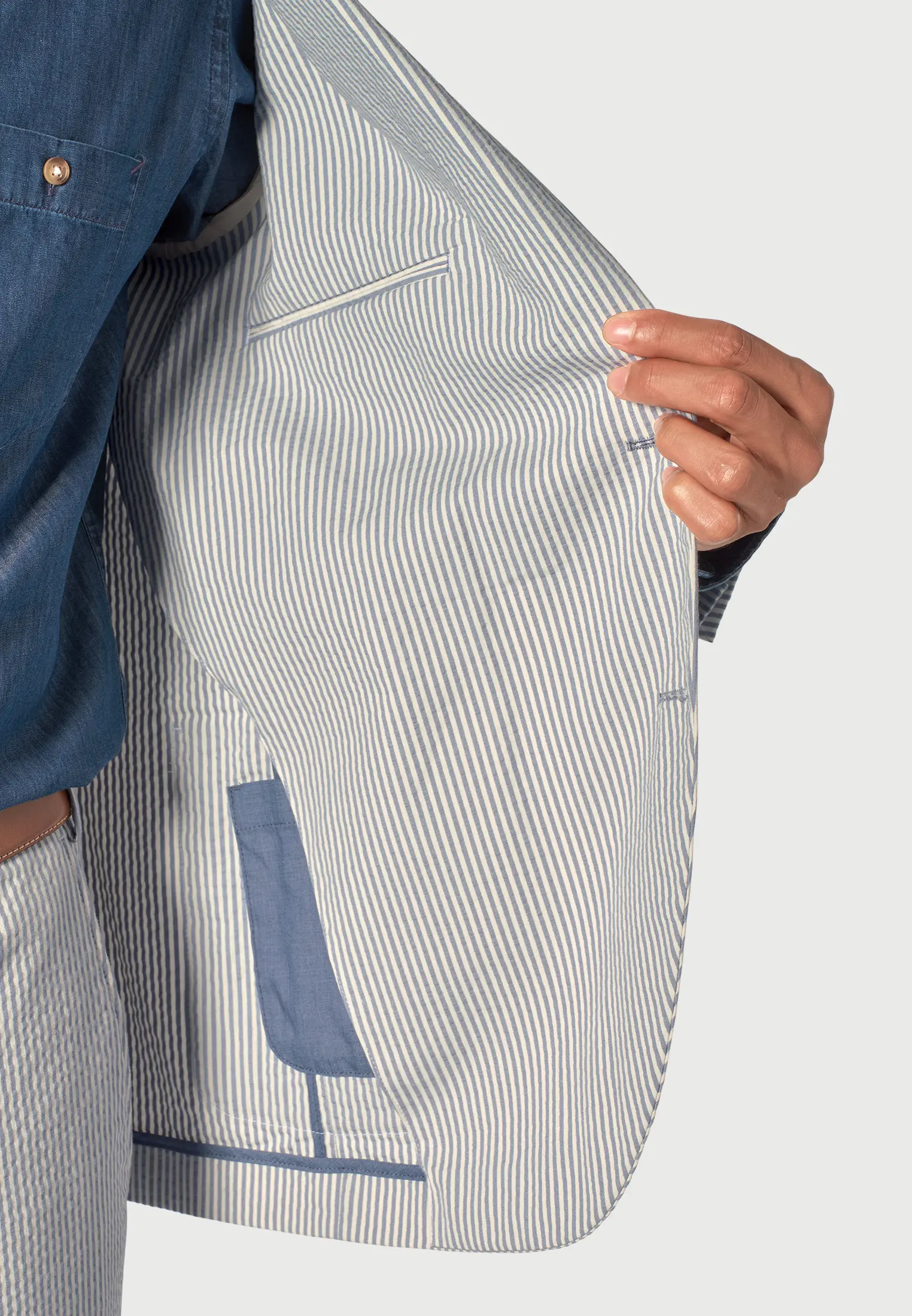 Tailored Fit Drewett Blue Striped Cotton Stretch Seersucker Jacket - Image 2