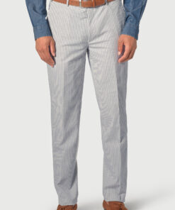 Tailored Fit Drewett Blue Stripe Cotton Stretch Seersucker Suit Trousers