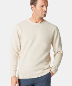 Earby Ecru Cotton Crew Neck Jumper