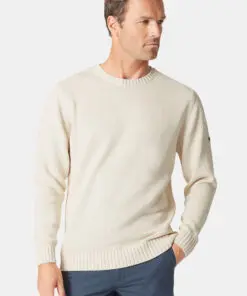 Earby Ecru Cotton Crew Neck Jumper