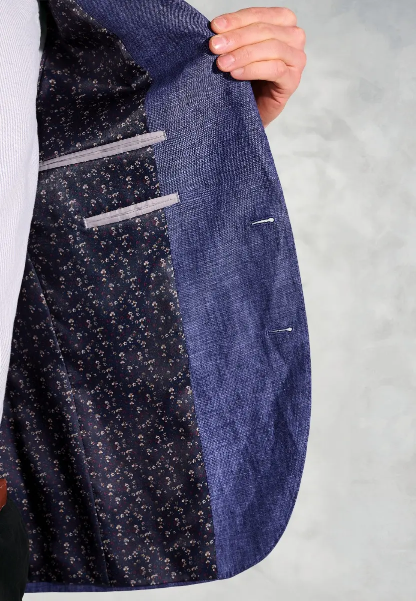 Tailored Fit Eastwood Blue Pure Linen Jacket - Image 2