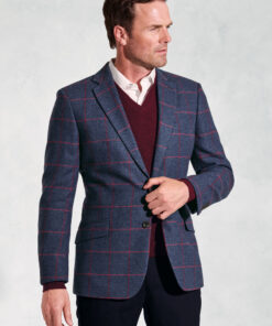 Regular Fit Edlingham Blue Check Wool Blend Jacket