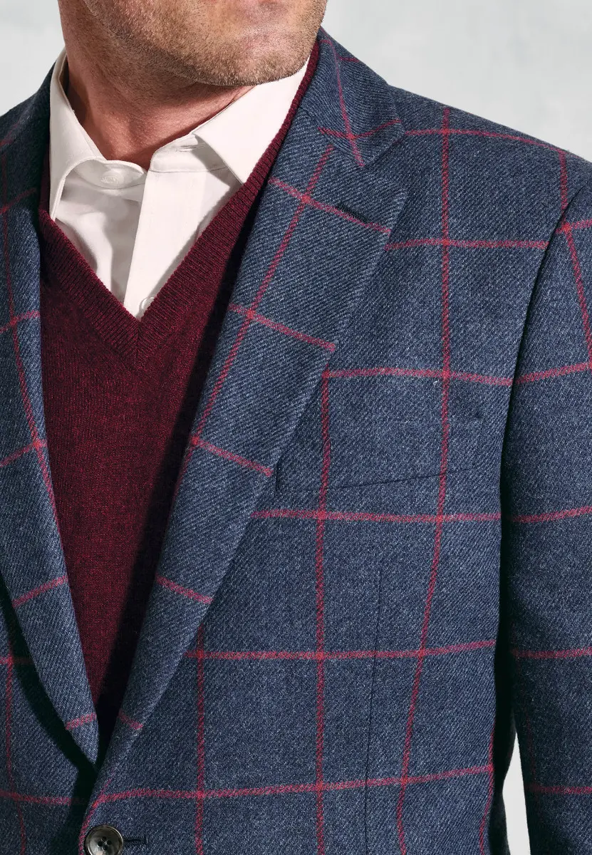 Regular Fit Edlingham Blue Check Wool Blend Jacket - Image 2