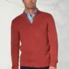 Edmonds Red Washed Cotton Zip Neck Jumper