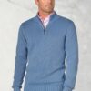 Edmonds Blue Washed Cotton Zip Neck Jumper