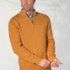 Edmonds Mustard Washed Cotton Zip Neck Jumper