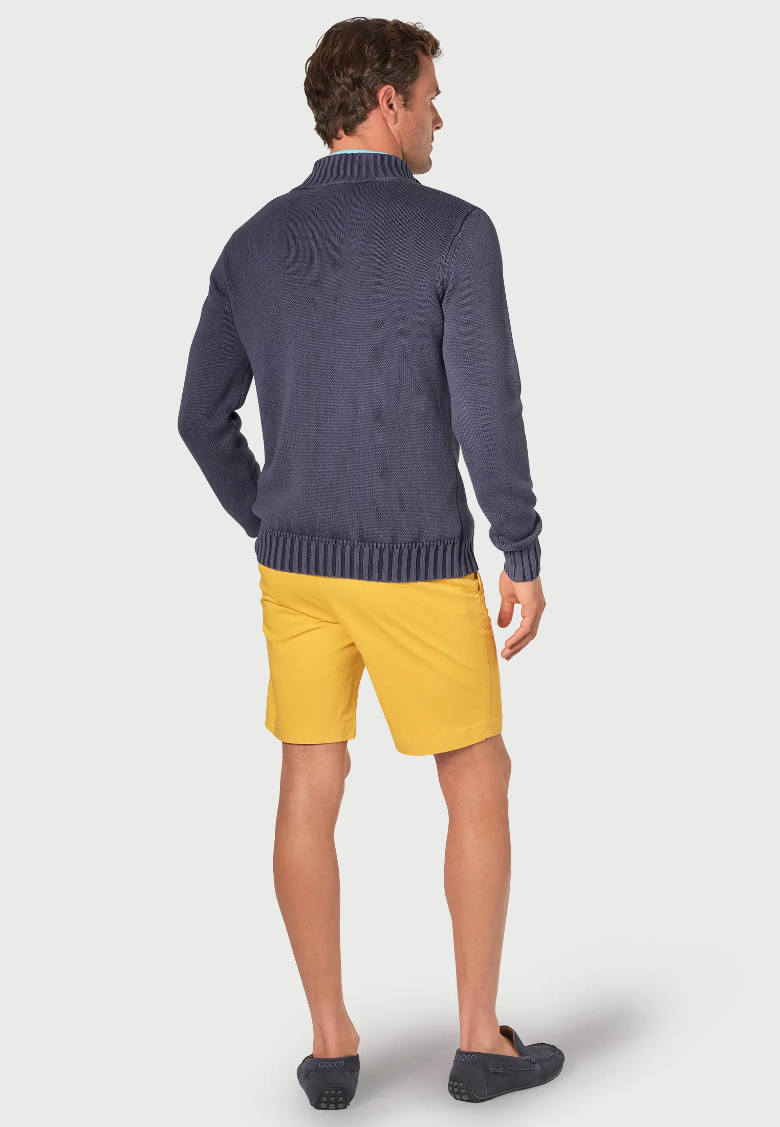 Edmonds Navy Washed Cotton Zip Neck Jumper - Image 2