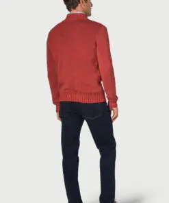 Alternative view of Edmonds Red Washed Cotton Zip Neck Jumper