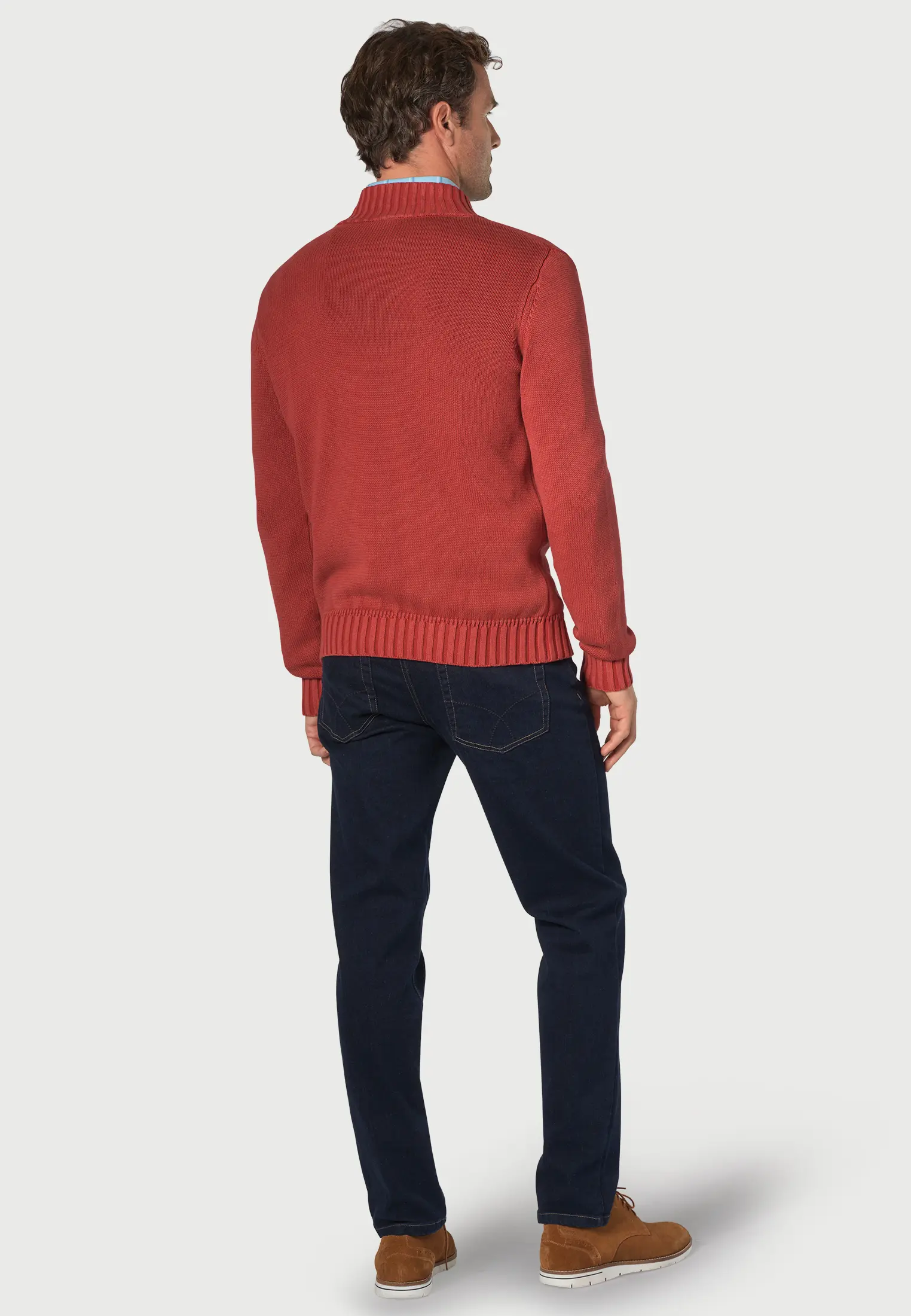 Edmonds Red Washed Cotton Zip Neck Jumper - Image 2