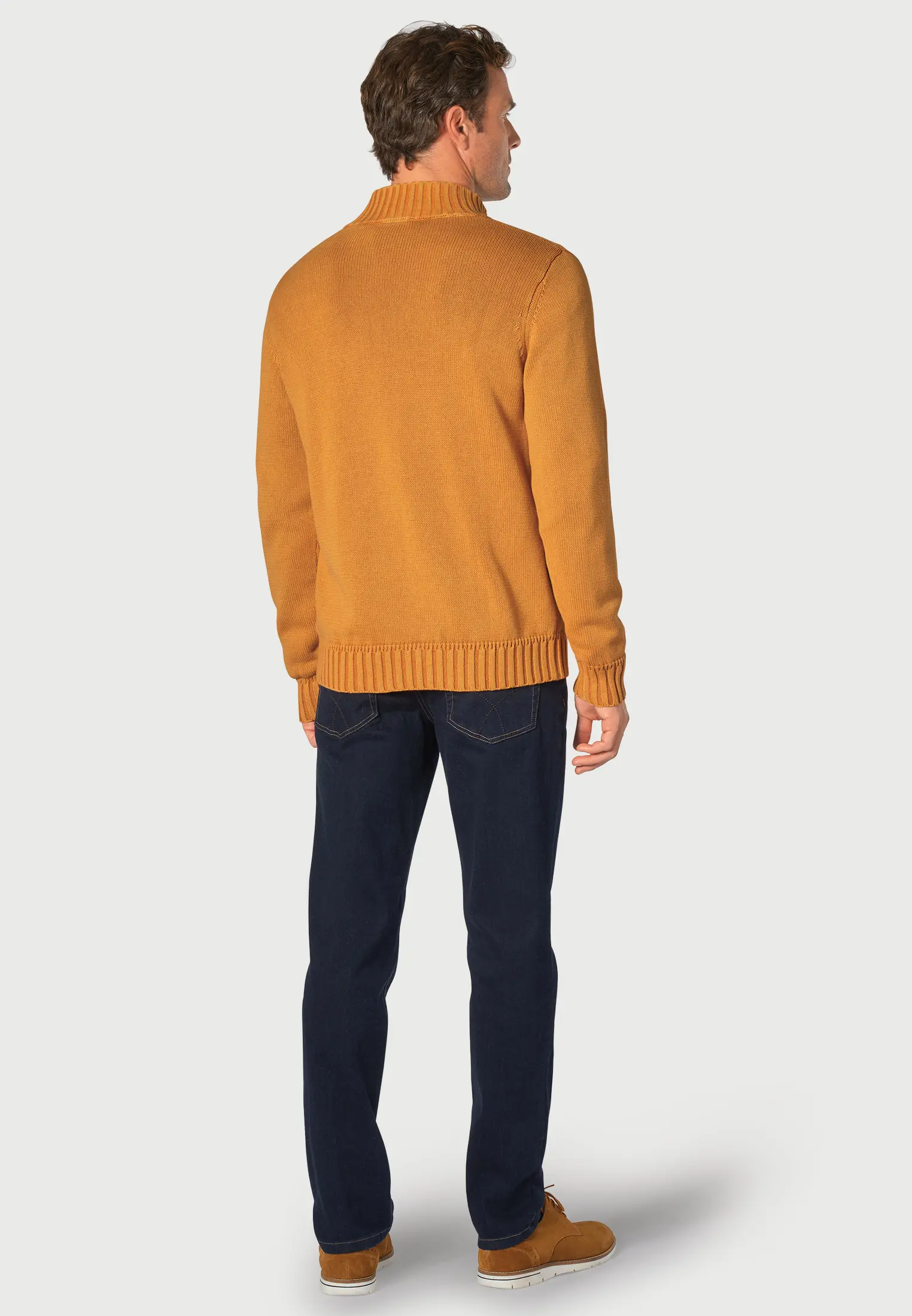 Edmonds Mustard Washed Cotton Zip Neck Jumper - Image 2