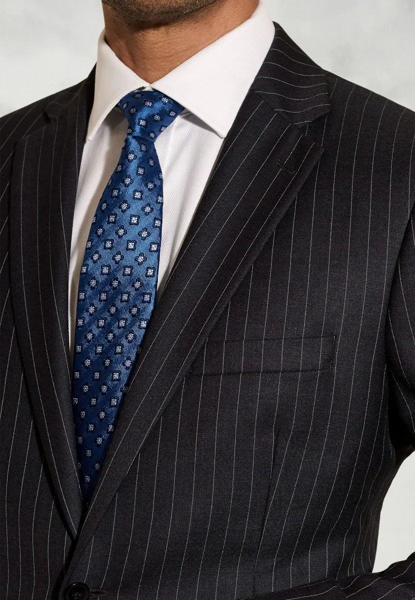 Regular Fit Epsom Grey Pinstripe Wool Suit Jacket - Image 2