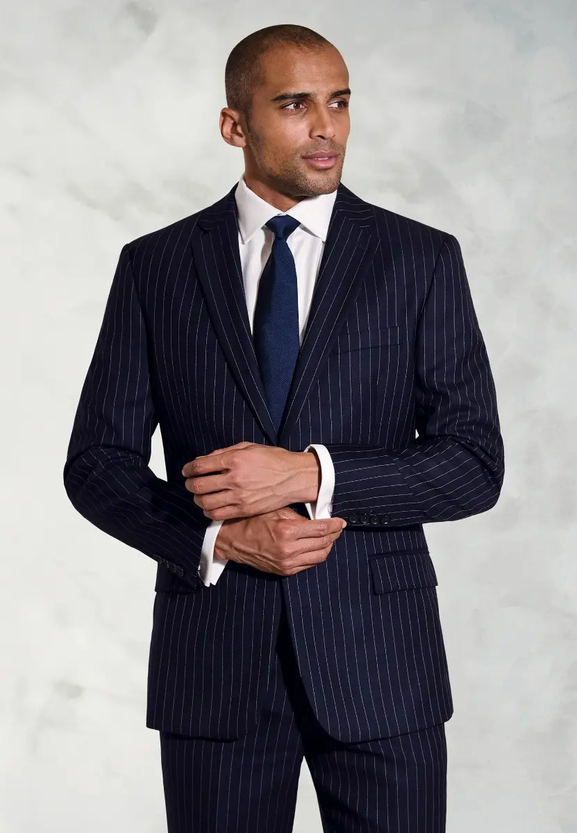 Regular Fit Epsom Navy Pinstripe Wool Suit Jacket