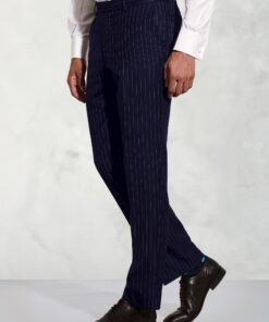 Regular Fit Epsom Navy Pinstripe Wool Suit Trousers