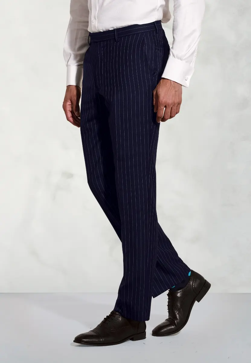 Regular Fit Epsom Navy Pinstripe Wool Suit Trousers