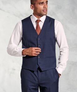 Tailored Fit Felton Navy Overcheck Suit Waistcoat