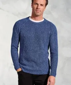 Ford Blue Melange Waffle Stitch Crew Neck Jumper