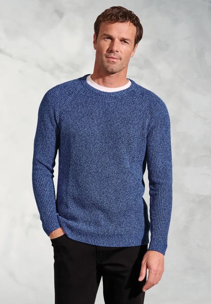 Ford Blue Melange Waffle Stitch Crew Neck Jumper