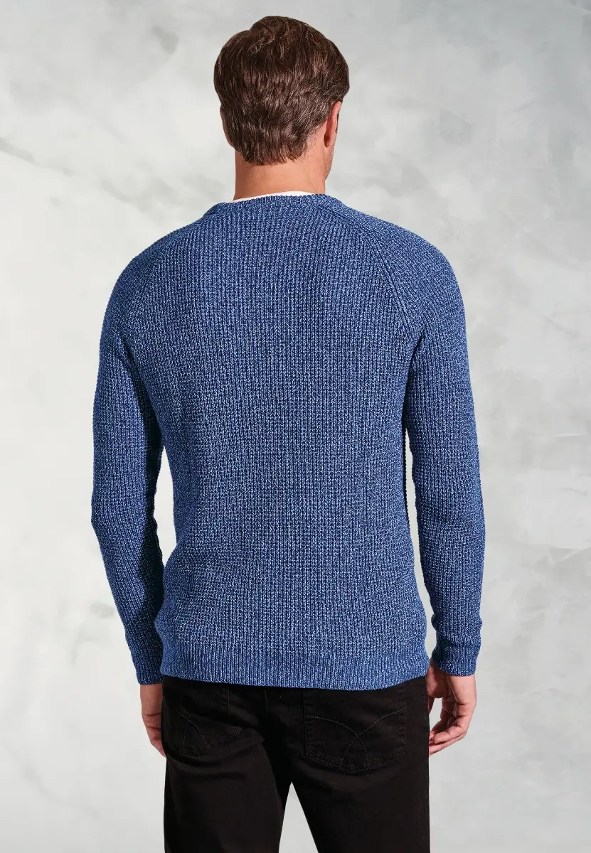 Ford Blue Melange Waffle Stitch Crew Neck Jumper - Image 2