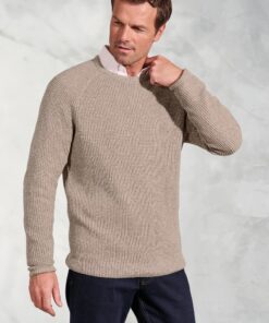 Ford Oatmeal Melange Waffle Stitch Crew Neck Jumper