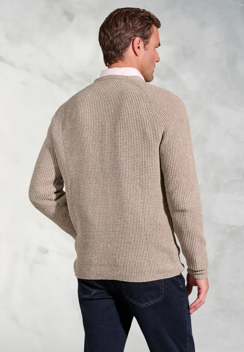 Ford Oatmeal Melange Waffle Stitch Crew Neck Jumper - Image 2