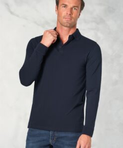 Frederick Cotton Stretch Navy Long Sleeve Polo Shirt