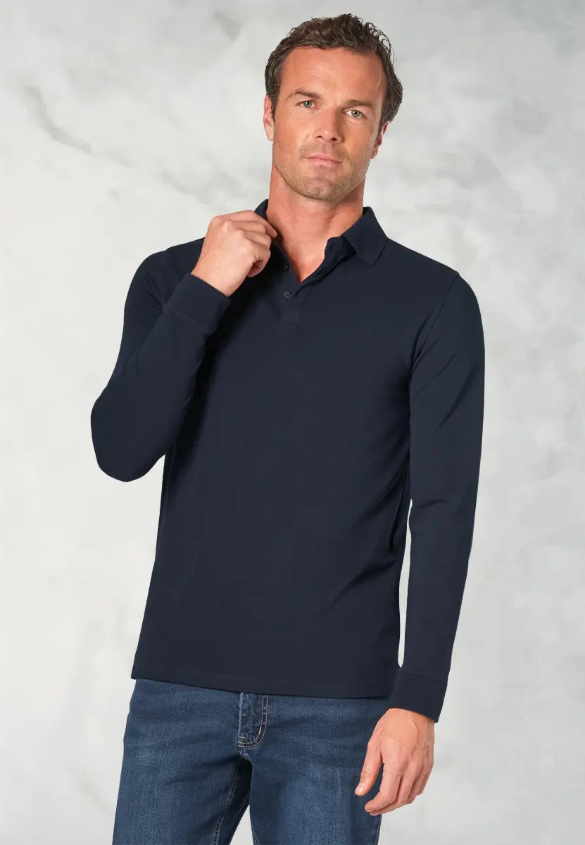 Frederick Cotton Stretch Navy Long Sleeve Polo Shirt